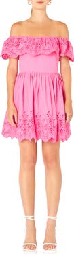 Endless Rose Scalloped Off the Shoulder Broderie Anglaise Dress