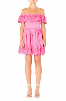 Scalloped Off the Shoulder Broderie Anglaise Dress