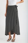 Loveappella Stripe Faux Wrap High-Low Knit Midi Skirt