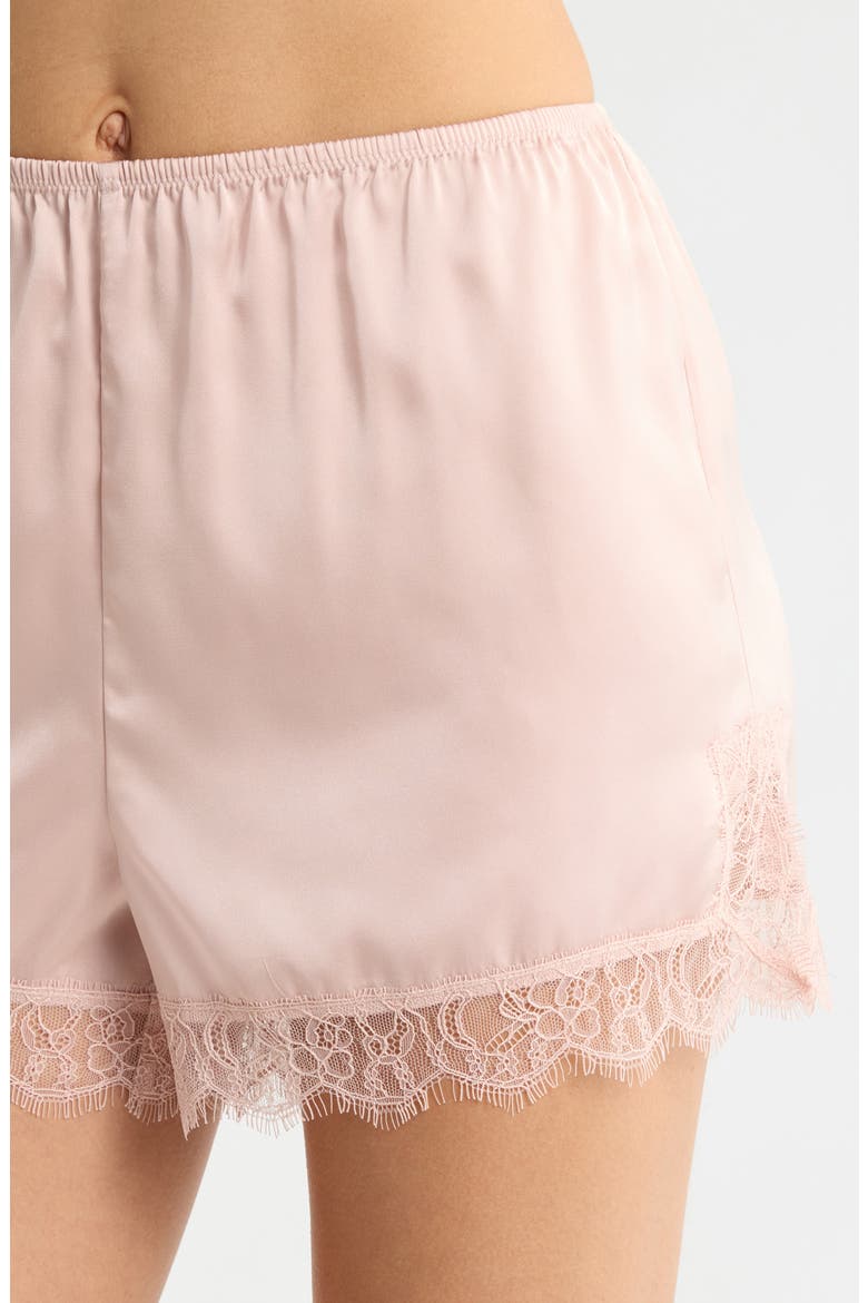 Scalloped Lace Trim Satin Tap Shorts, Alternate, color, PINK SEPIA