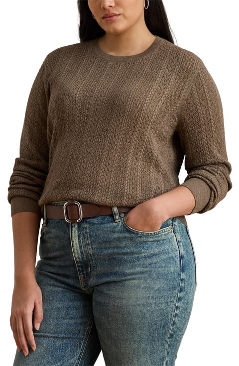 Pointelle Stitch Cotton Blend Sweater (Plus)
