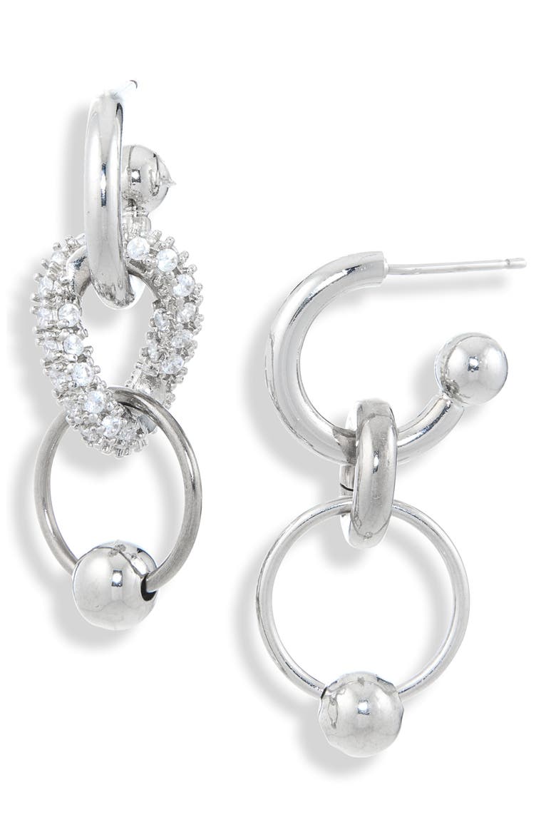Alison Mismatched Tiered Hoop Drop Earrings, Main, color, PALLADIUM