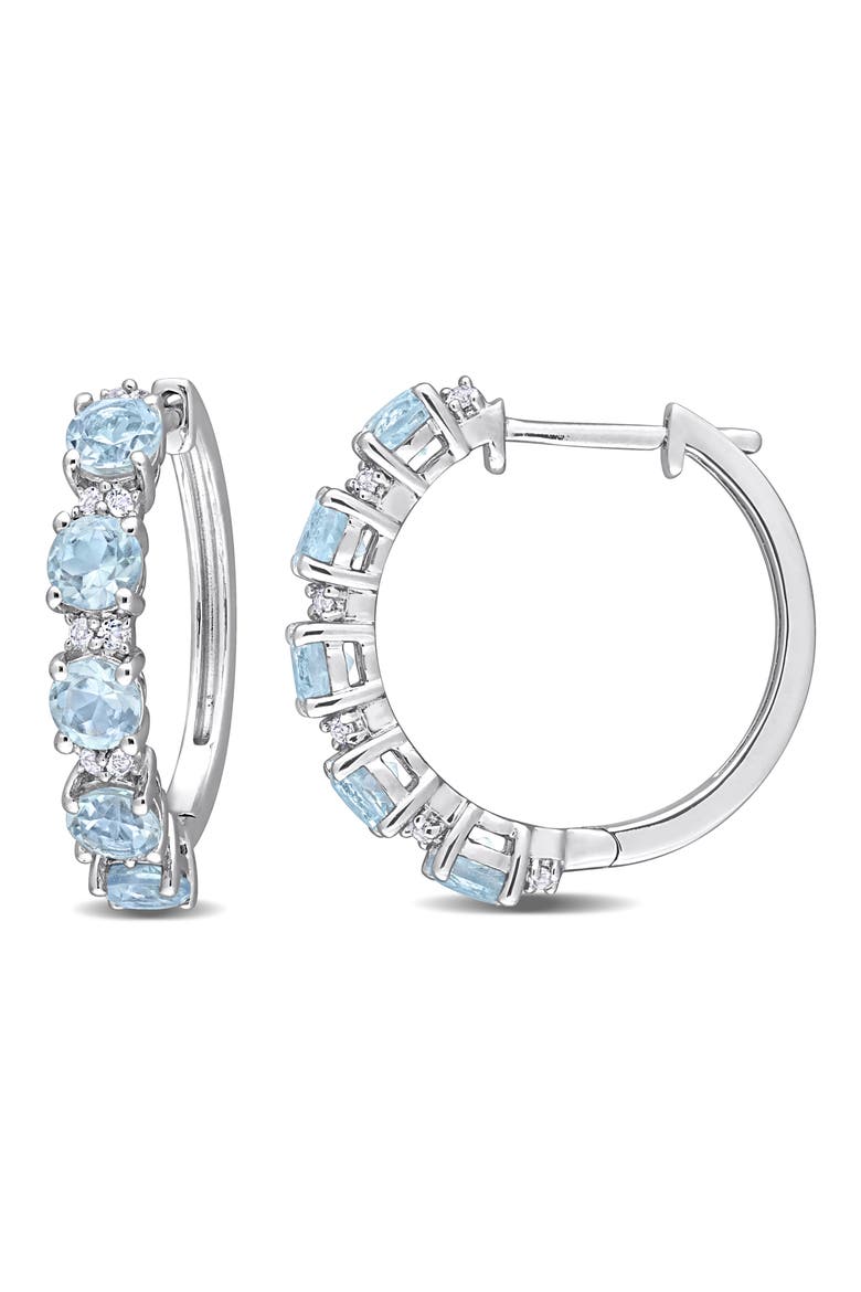 Sterling Silver Sky Blue Topaz & White Topaz Huggie Hoop Earrings, Main, color, BLUE