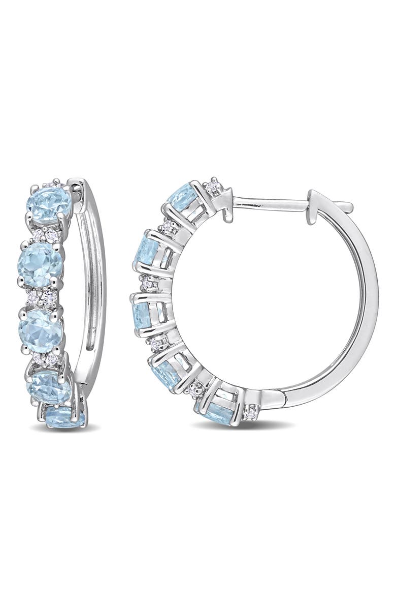 DELMAR Sterling Silver Sky Blue Topaz & White Topaz Huggie Hoop Earrings, Main, color, 