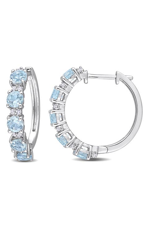 Sterling Silver Sky Blue Topaz & White Topaz Huggie Hoop Earrings