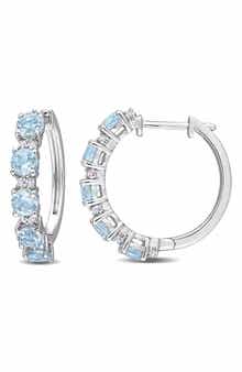 DELMAR Sterling Silver Sky Blue Topaz & White Topaz Huggie Hoop Earrings