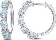 DELMAR Sterling Silver Sky Blue Topaz & White Topaz Huggie Hoop Earrings