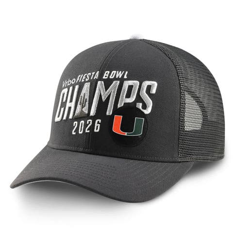 Men's Anthracite Miami Hurricanes College Football Playoff 2026 Fiesta Bowl Champions Locker Room Rise Adjustable Hat