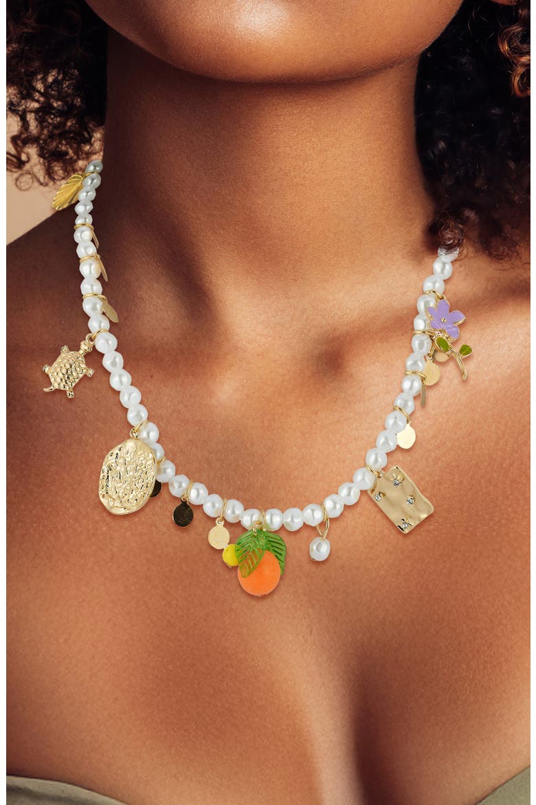 Faux Pearl Charm Necklace, Alternate, color, GOLD
