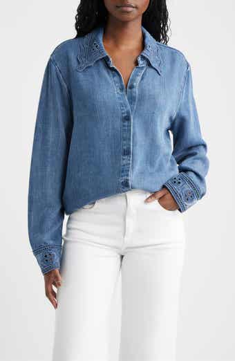 Bethany Embroidered Collar Button-Up Denim Top