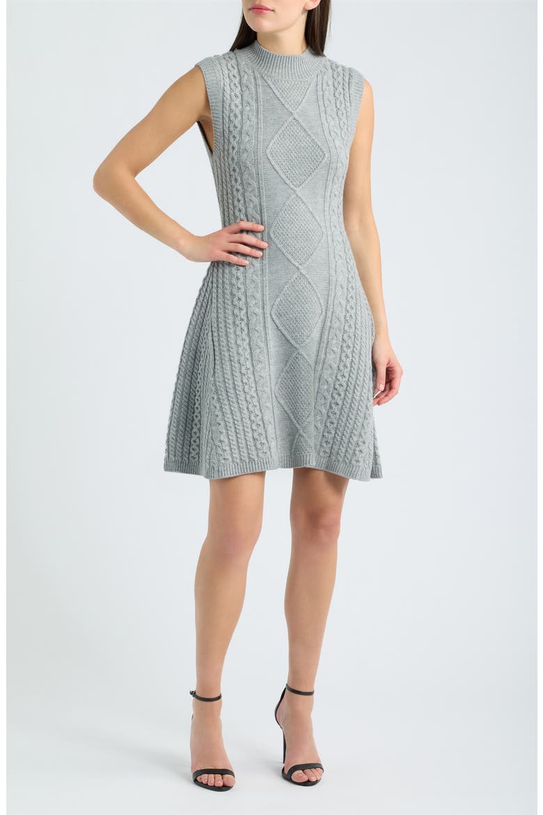 Cable Stitch Sleeveless Sweater Dress, Main, color, GREY