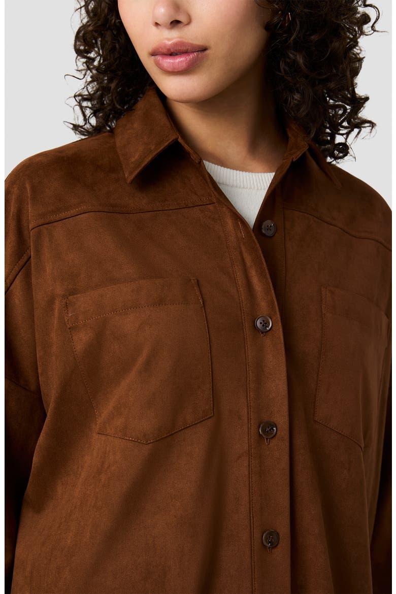Sonja Faux Suede Button Down Shirt, Alternate, color, COGNAC CLAY