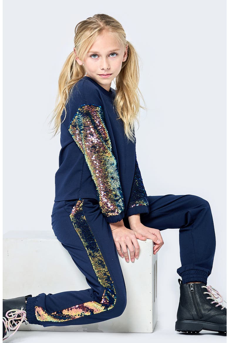 Kids' Flip Sequin Side Jogger Pants, Alternate, color, NAVY