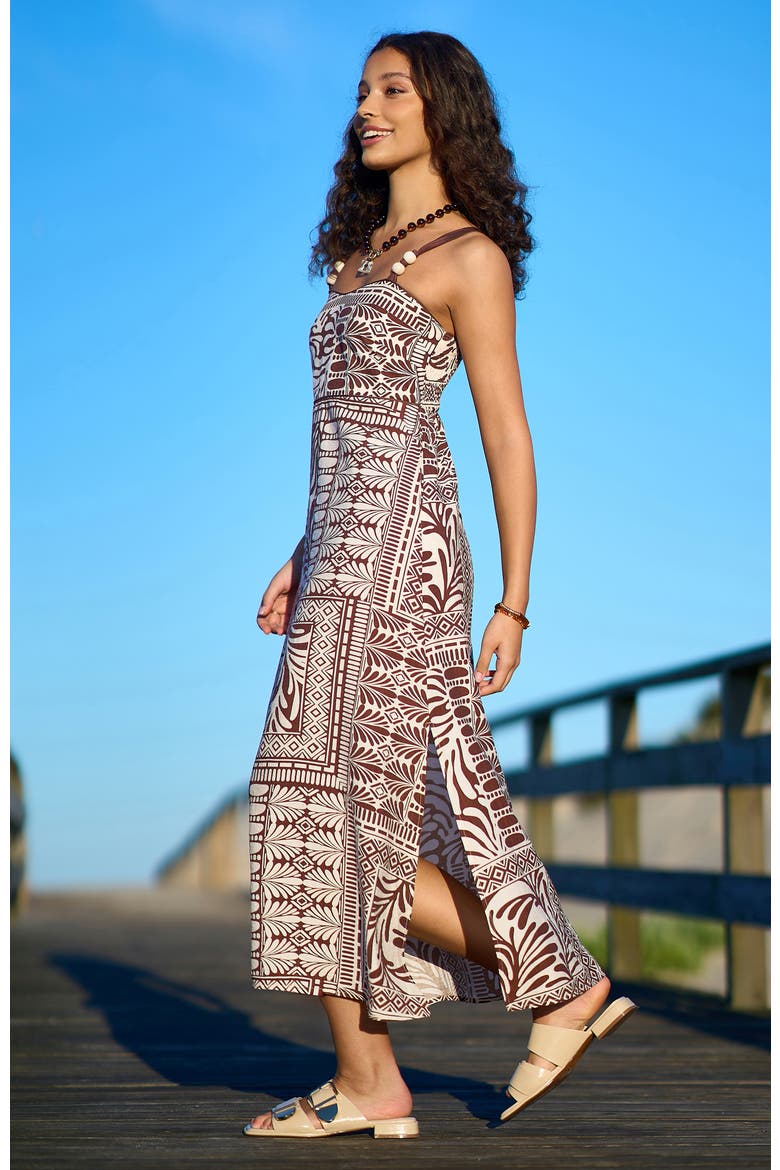 Printed Midi Dress, Alternate, color, Brown