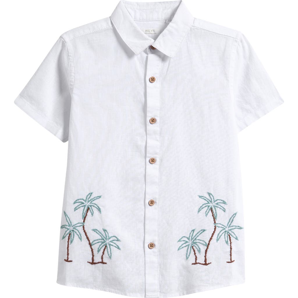 Next Kids' Palm Embroidered Linen & Cotton Button-up Shirt