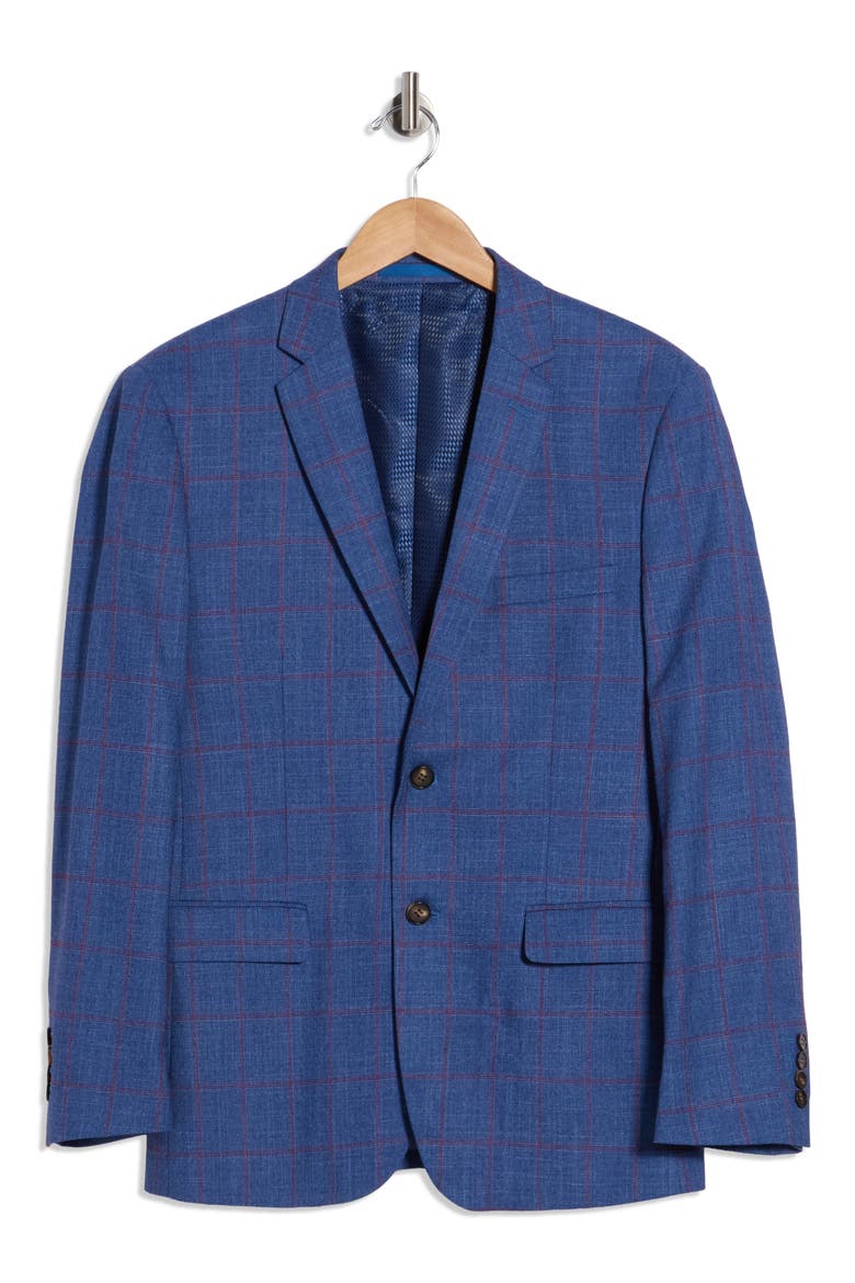 Slim Fit Windowpane Blazer, Alternate, color, INDIGO