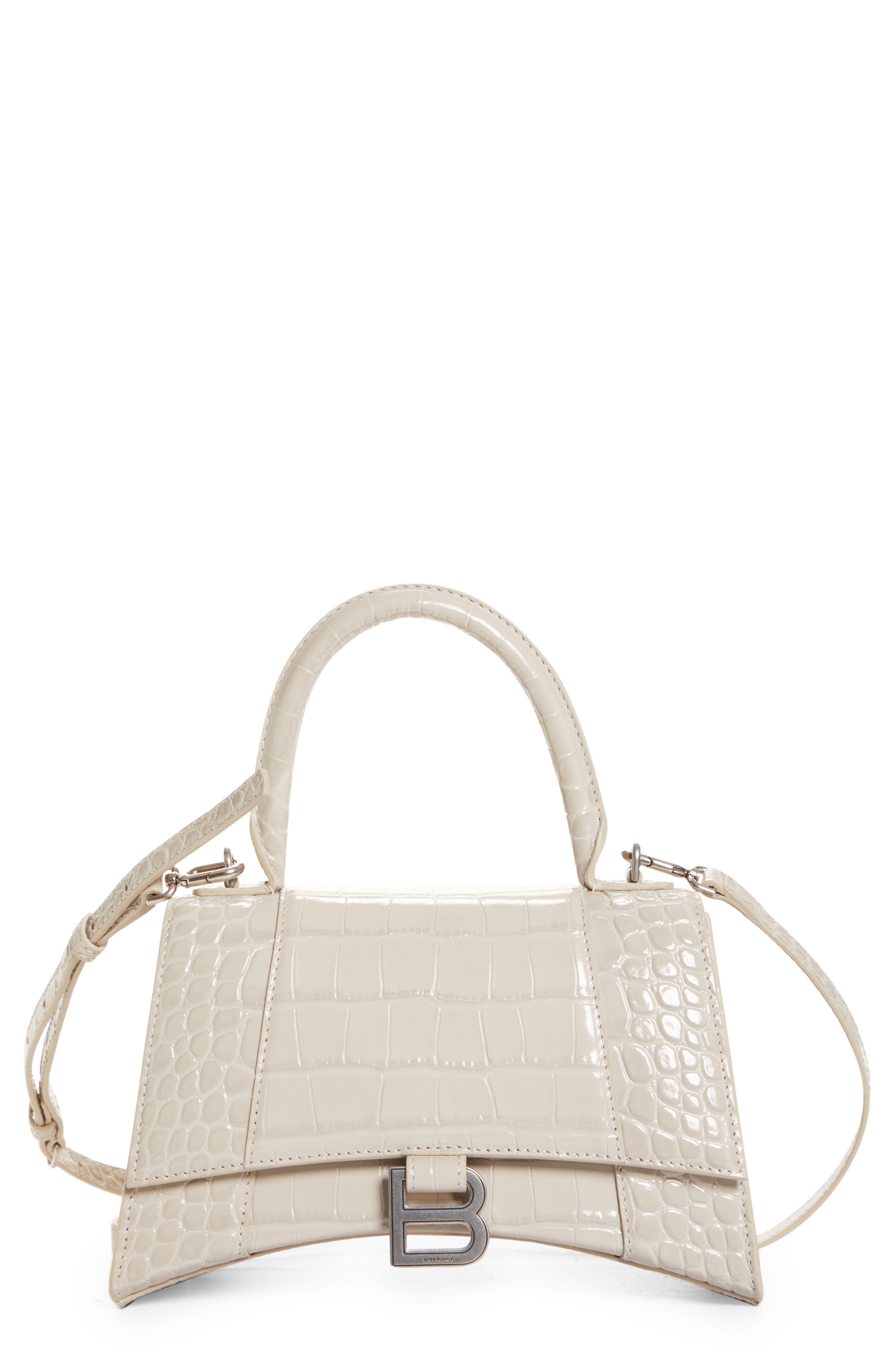 Balenciaga Small Hourglass Croc Embossed Leather Top Handle Bag, Main, color, 