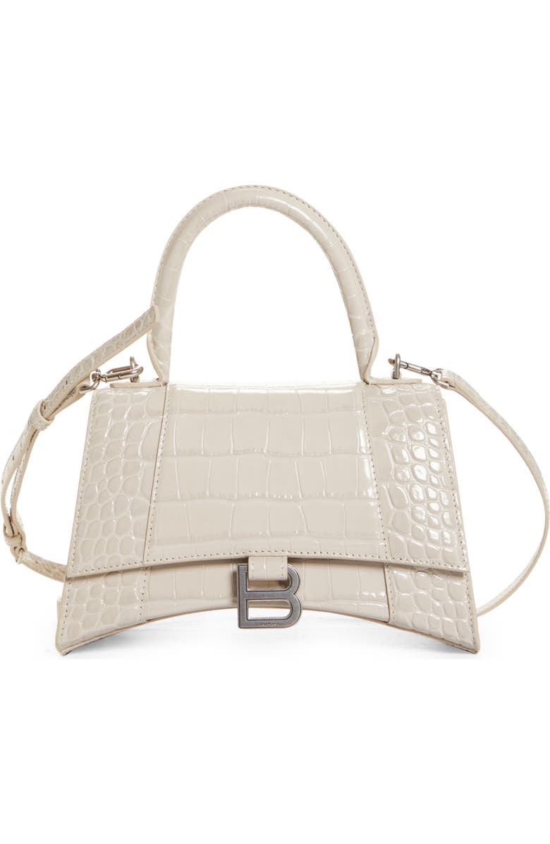 Balenciaga Small Hourglass Croc Embossed Leather Top Handle Bag, Main, color,