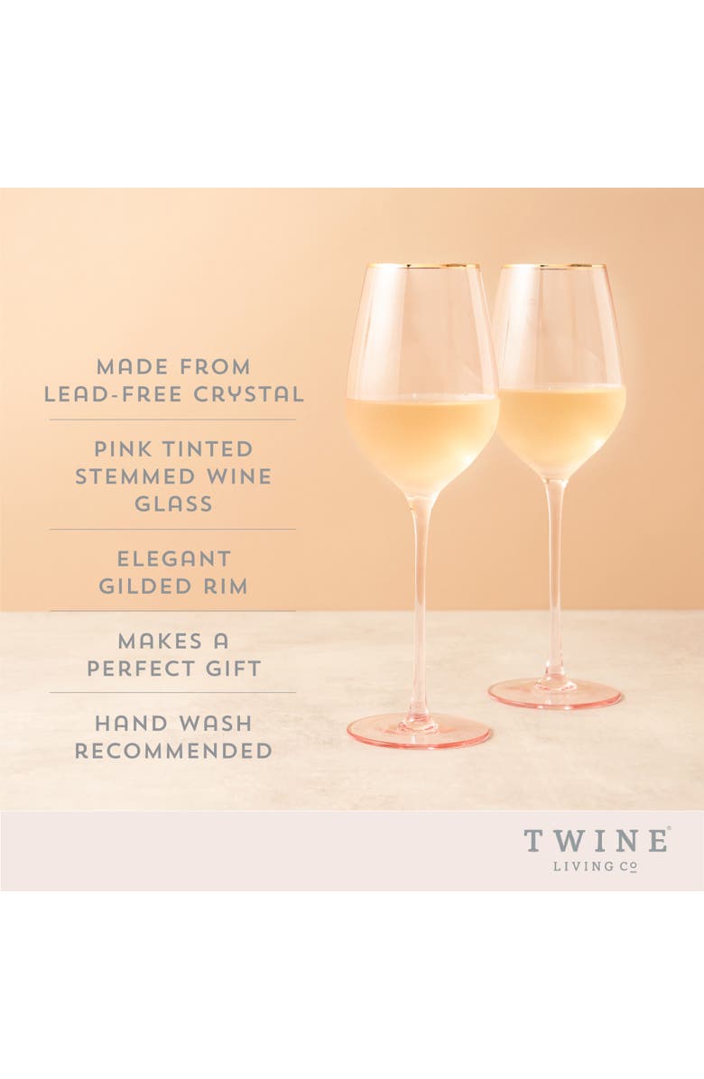 TWINE Rose Crystal White Wine Glasses Set of 2, Alternate, color, Pink