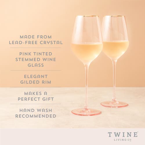 Twine Rose Crystal White Wine Glasses Set Of 2 In Pink