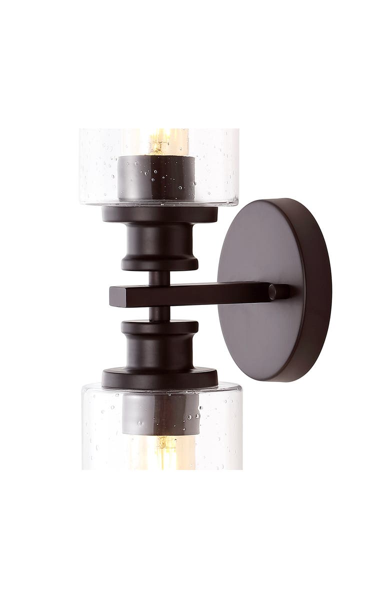 JONATHAN Y Jules Cylinder 2-Light Iron/Seeded Glass Farmhouse Contemporary LED Wall Sconce, Alternate, color, Oil Rubbed Bronze