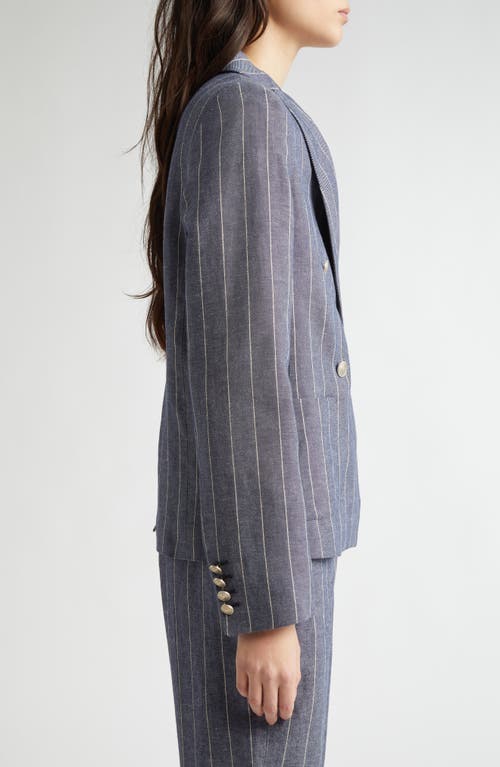 Eleventy Pinstripe Double Breasted Blazer In Blue