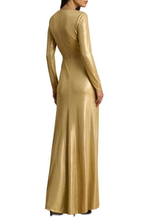 Ralph Lauren Lauren Nadira Metallic Long Sleeve Jersey Gown In Gold