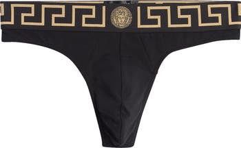 【送料&関税込】Versace Greca Border Stretched Thong Versace men Blue Greca Border cotton stretch Thong Underwear