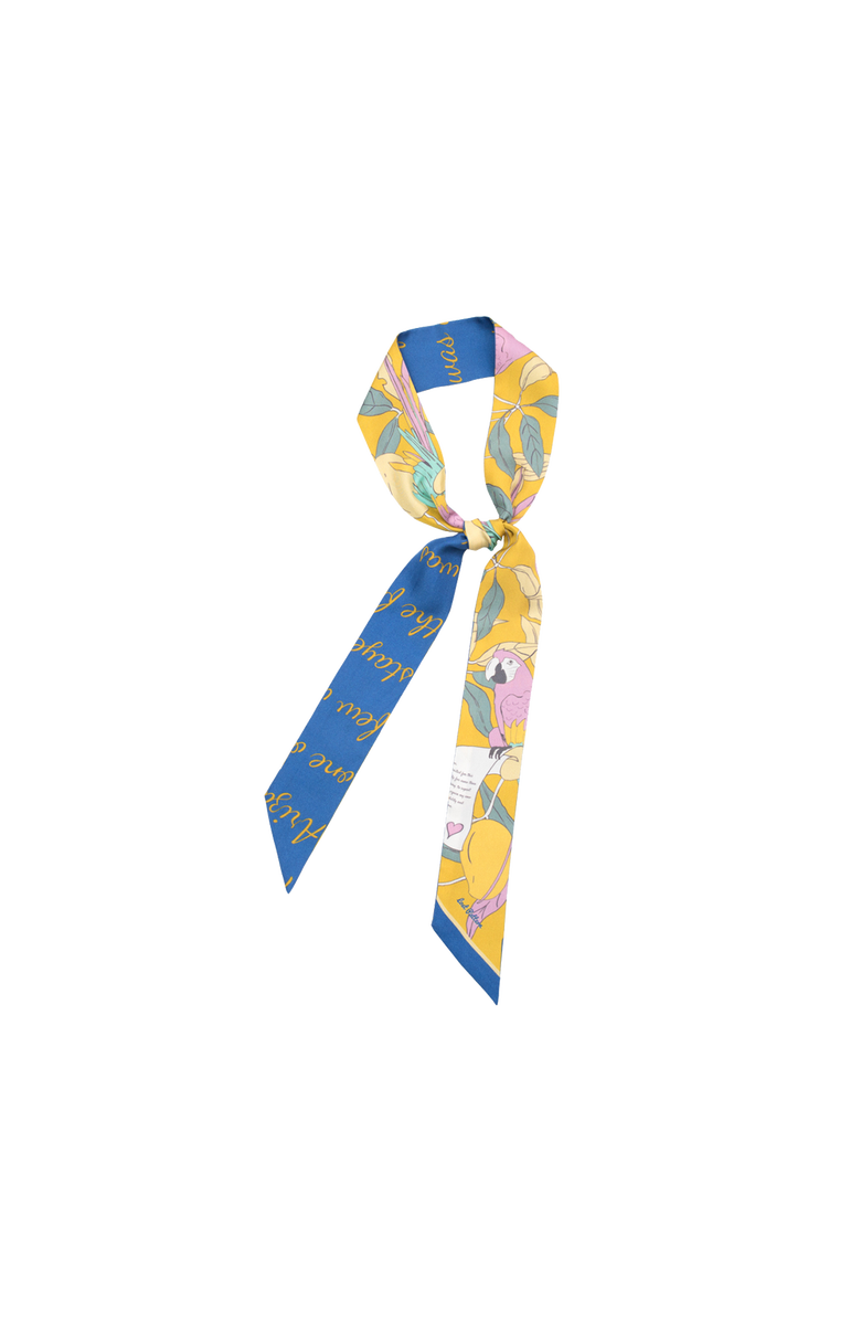 Lost Pattern "El Amor" Silk Twill Skinny Scarf, Main, color, Yellow And Blue