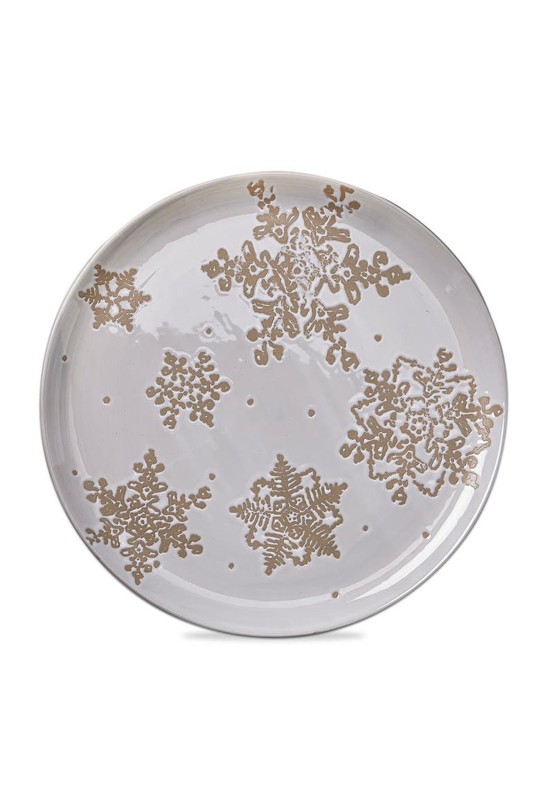 Falling Snow Multicolor Ceramic Serving Platter Winter Decor, Main, color, White