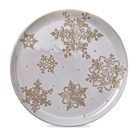 Falling Snow Multicolor Ceramic Serving Platter Winter Decor
