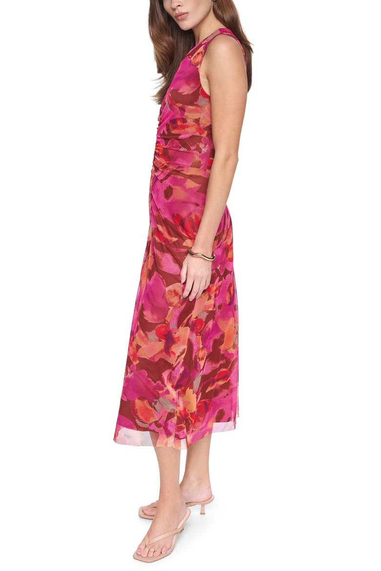 Sleeveless Mesh Keyhole Dress, Alternate, color, PINK BROWN MULTI