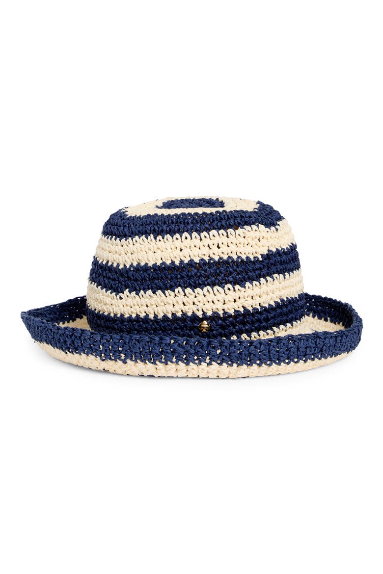Awning Striped Straw Cloche, Alternate, color, CREAM/ FRENCH NAVY