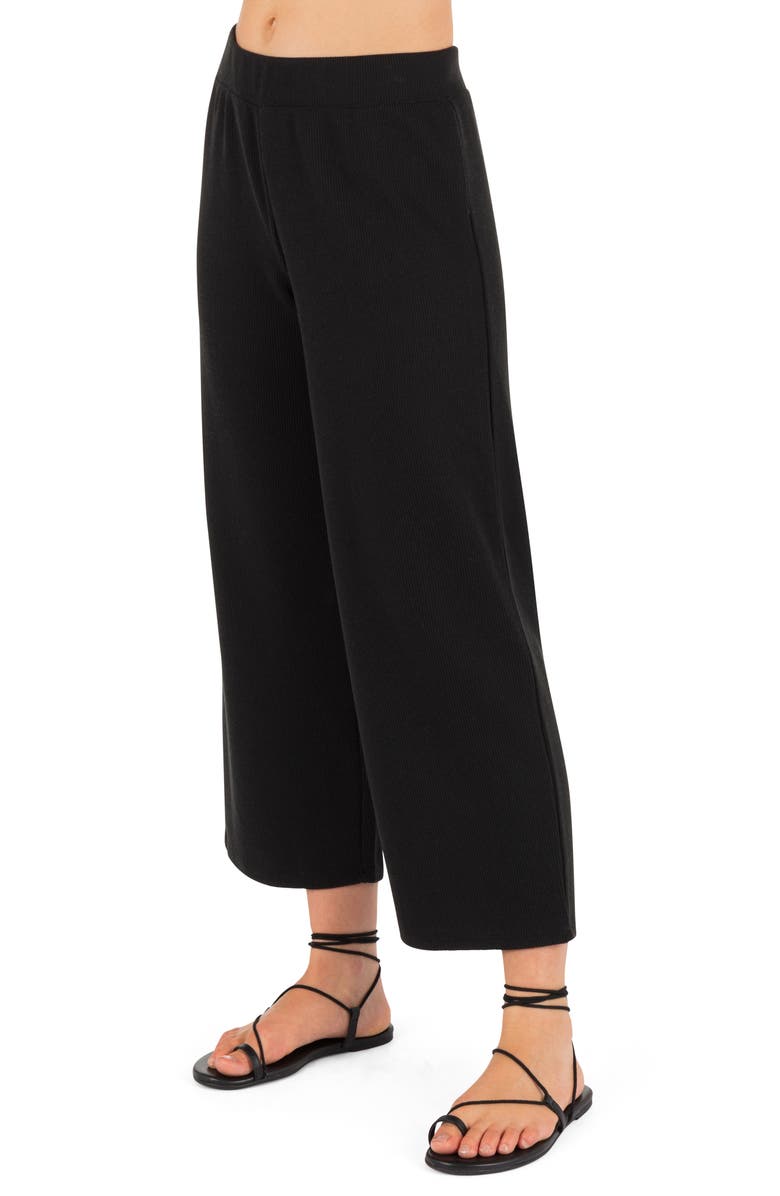 Hurley Positano Rib Ankle Wide Leg Pants, Alternate, color, Black