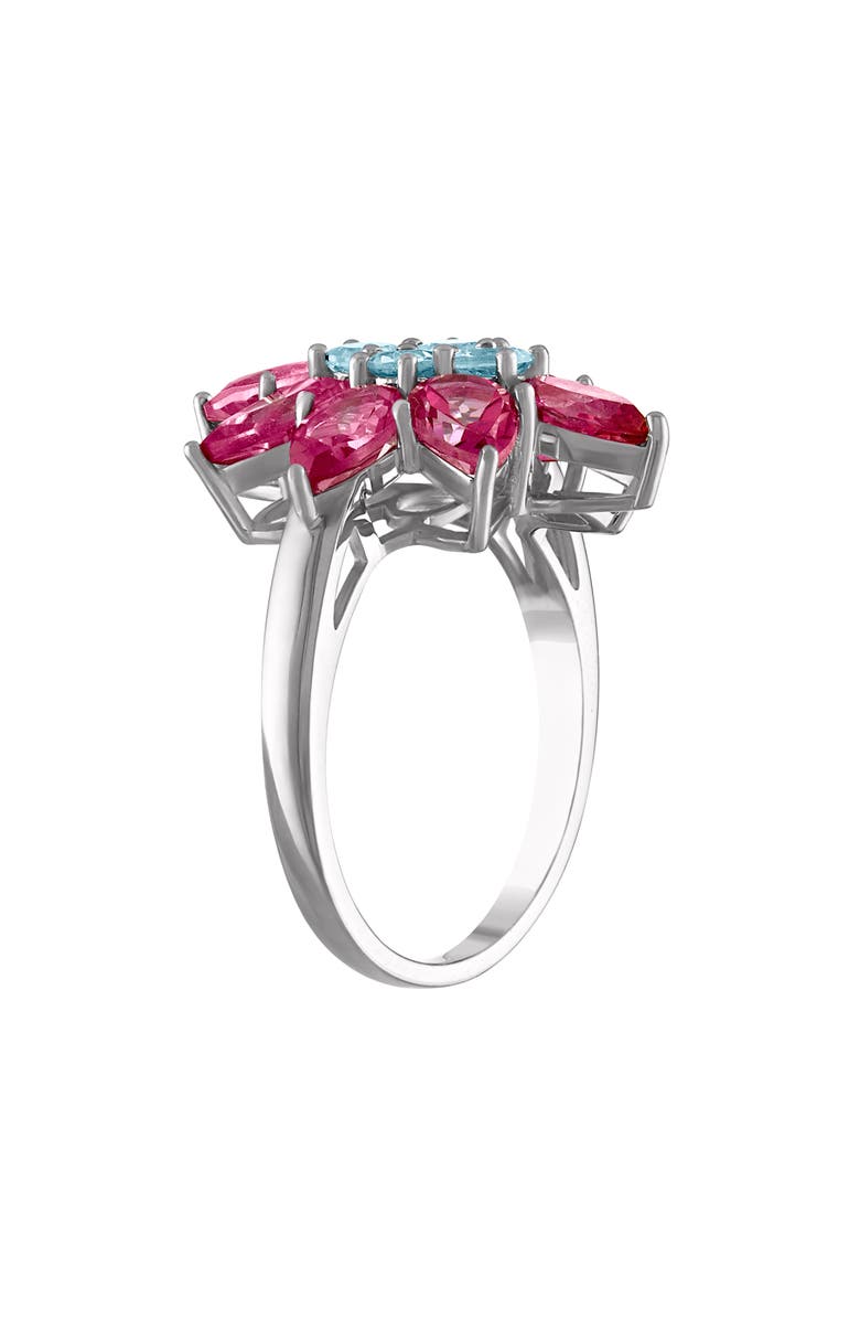 FZN Sterling Silver Pink & Blue Topaz Flower Ring, Alternate, color, White
