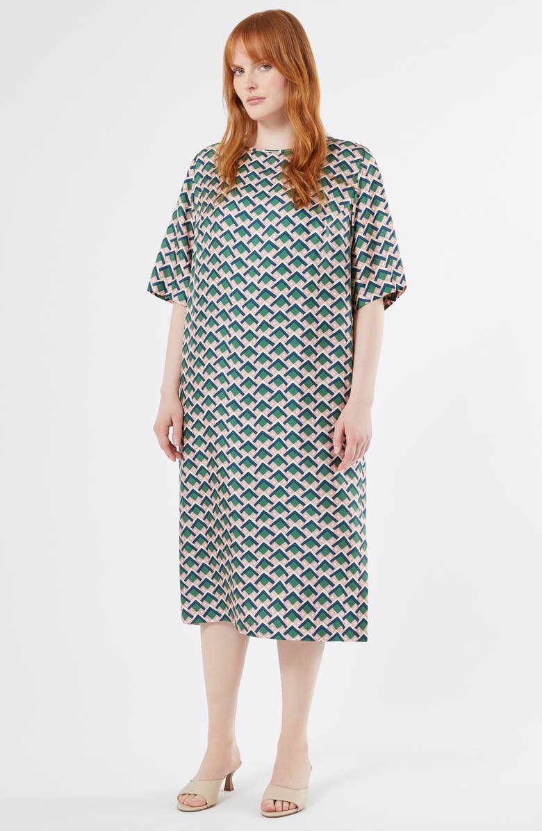 Marina Rinaldi Rossana Geo Print Silk Shift Dress, Alternate, color, Ultramarine