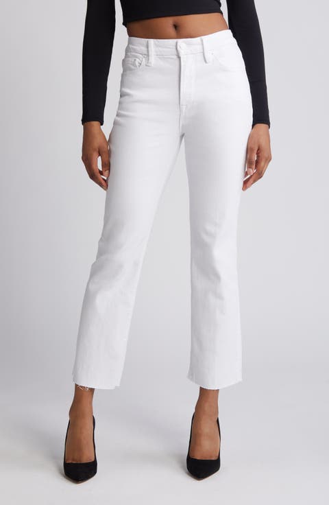 Good Straight High Waist Raw Hem Straight Leg Jeans (White 037) (Regular & Plus Size)