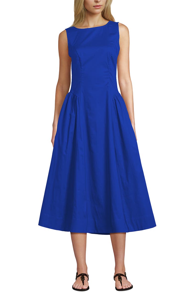 Lands' End Poplin Boatneck Midi Dress, Main, color, Vibrant Lapis