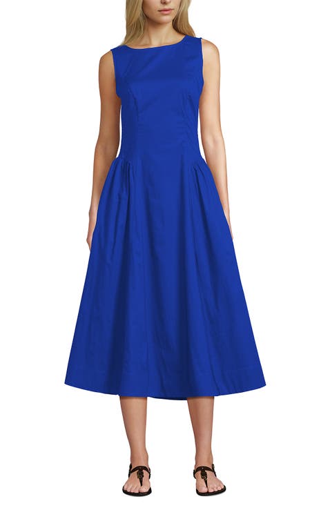 Poplin Boatneck Midi Dress