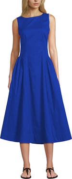 Lands' End Poplin Boatneck Midi Dress