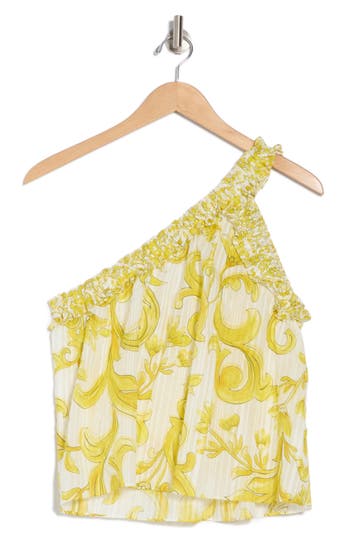 Ramy Brook Florence Print One-shoulder Top In Yellow