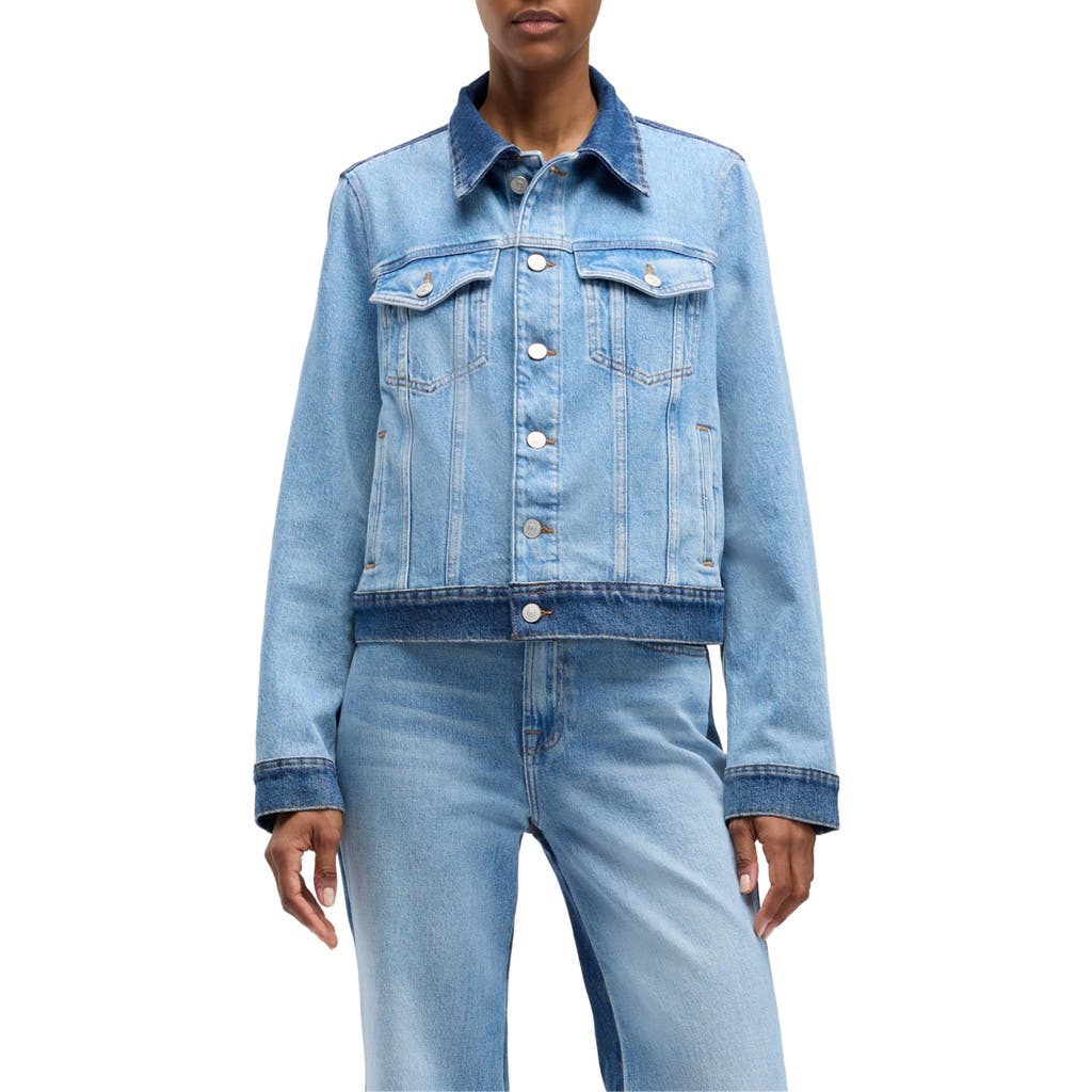 7 For All Mankind Adi Crop Denim Trucker Jacket in Joker at Nordstrom, Size Medium