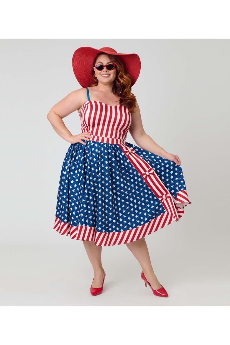 Plus Size 1960s Rye Swing Skirt, Alternate, color, Blue w/ Star Print