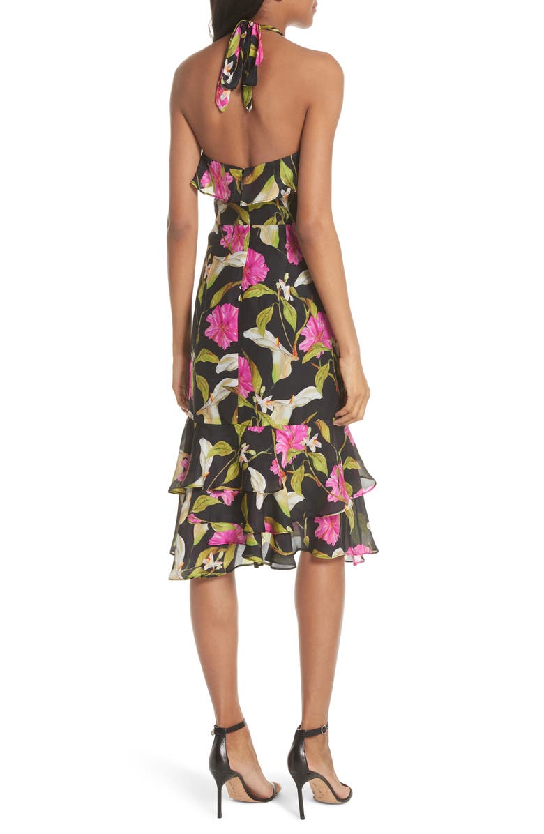 Milly Large Calla Lily Silk Halter Dress, Alternate, color, 