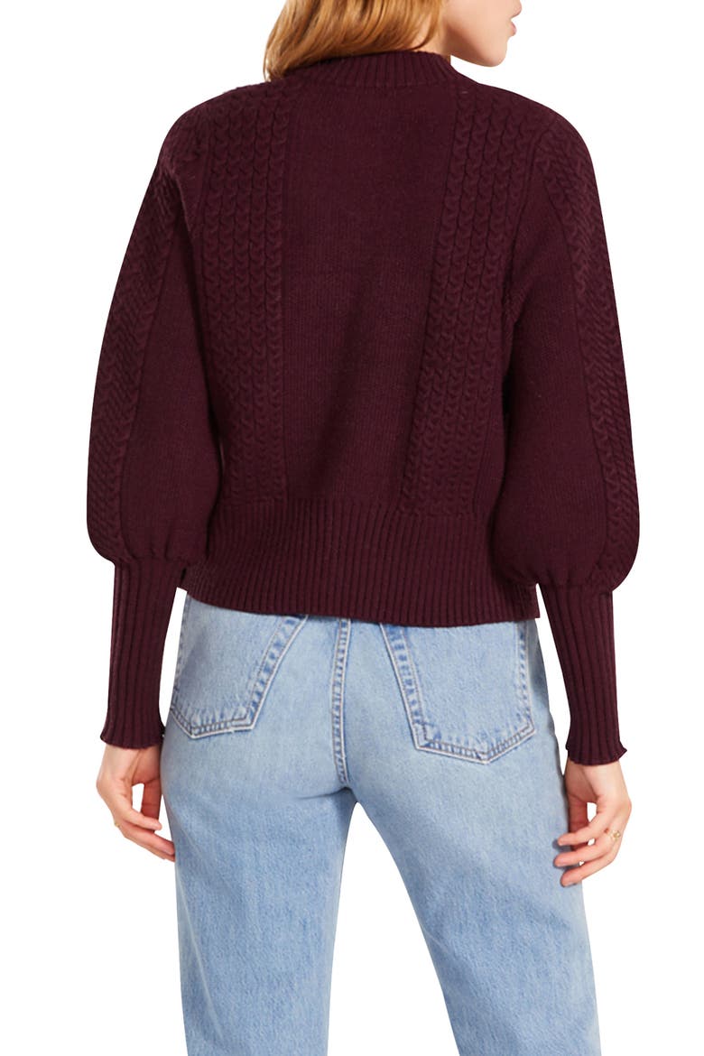 Story Time Puff Sleeve Cable Knit Cardigan, Alternate, color, PORT