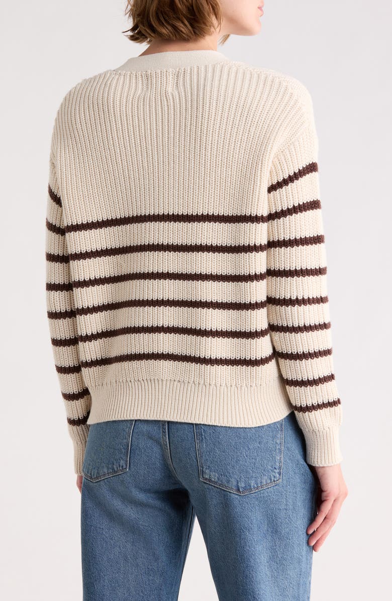 ELIE ELIE TAHARI Stripe V-Neck Cotton Cardigan, Alternate, color, Cream/ Cocoa Bean