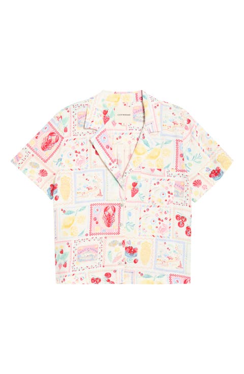Post Card Print Linen Blend Camp Shirt