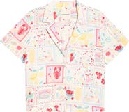 Lucky Brand Post Card Print Linen Blend Camp Shirt
