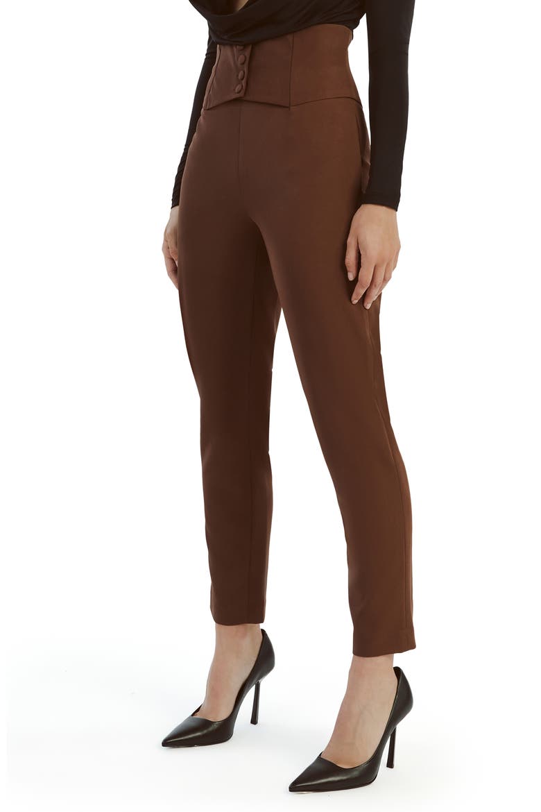 Corset High Waist Ankle Pants, Alternate, color, CHOCOLATE