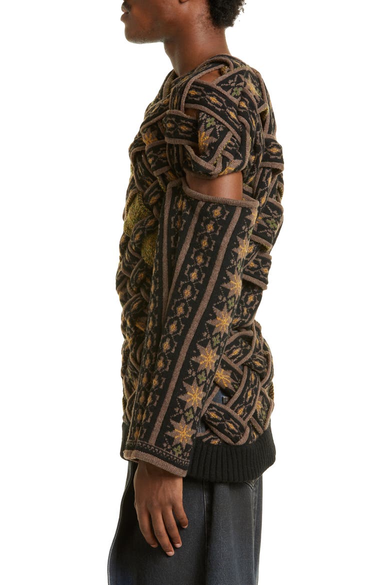 Braided Norwegian Sweater, Alternate, color, BROWN